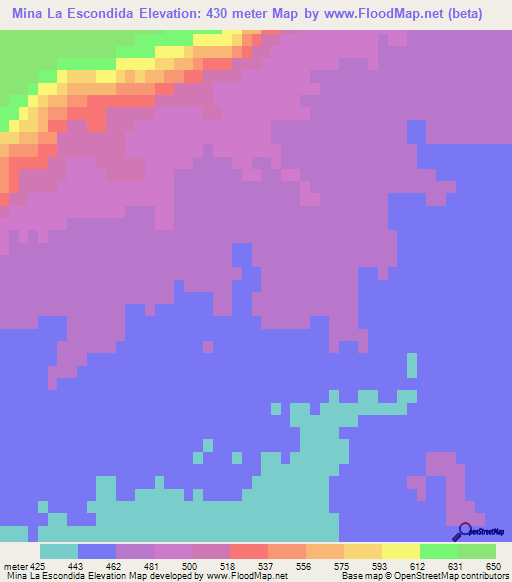 Mina La Escondida,Argentina Elevation Map