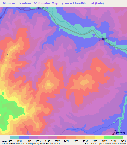Minacar,Argentina Elevation Map