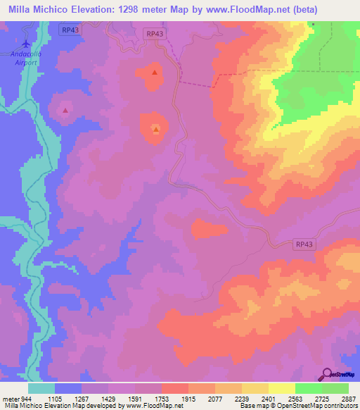 Milla Michico,Argentina Elevation Map