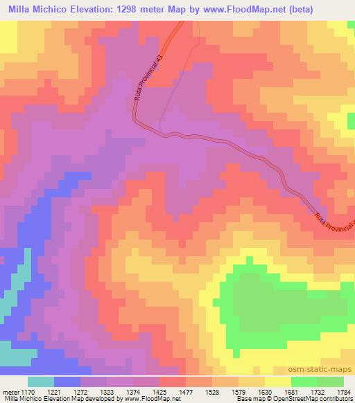 Milla Michico,Argentina Elevation Map