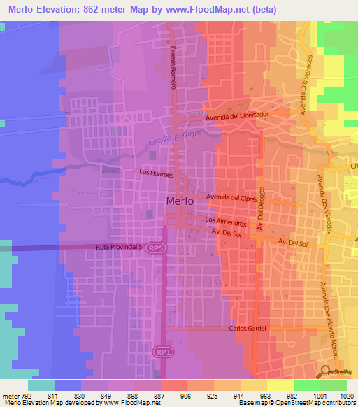 Merlo,Argentina Elevation Map