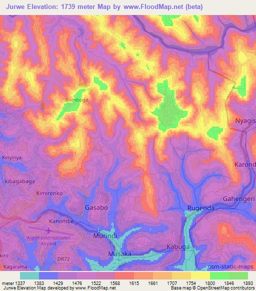 Jurwe,Rwanda Elevation Map