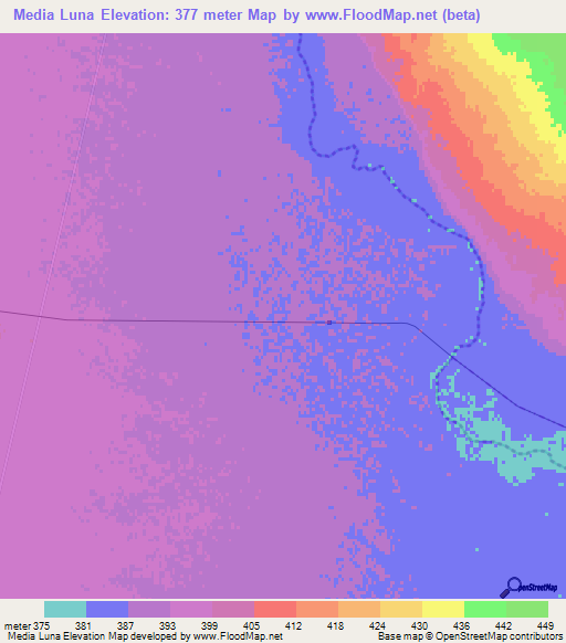 Media Luna,Argentina Elevation Map