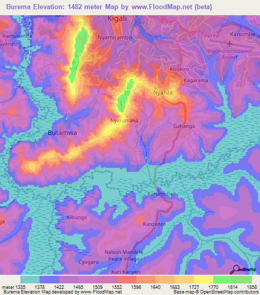 Burema,Rwanda Elevation Map