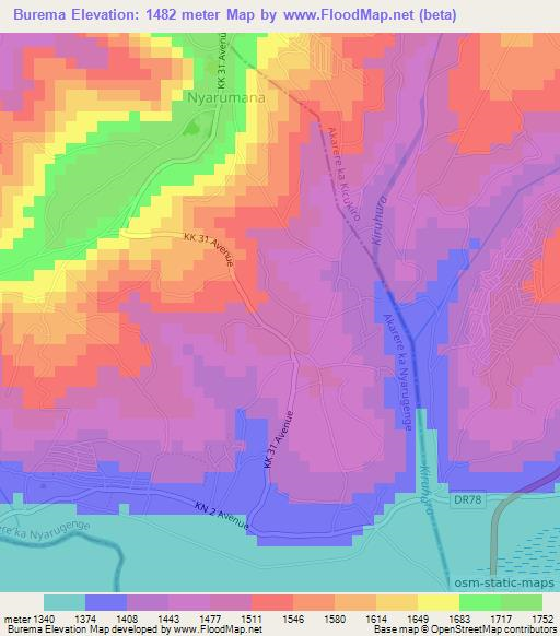 Burema,Rwanda Elevation Map