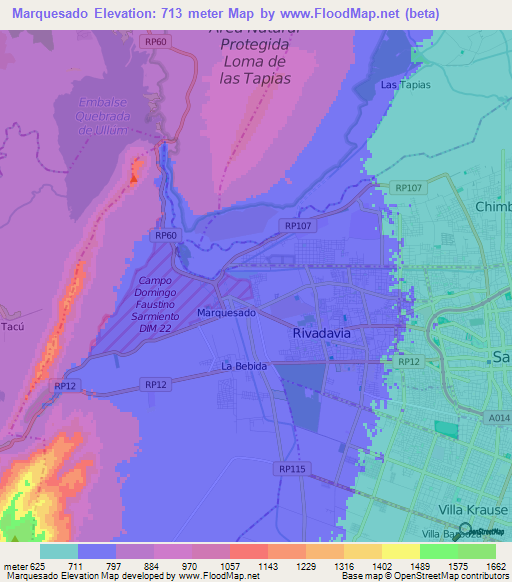 Marquesado,Argentina Elevation Map
