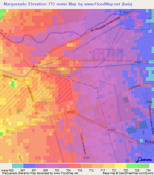 Marquesado,Argentina Elevation Map