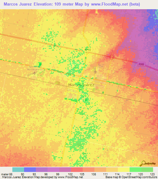 Marcos Juarez,Argentina Elevation Map
