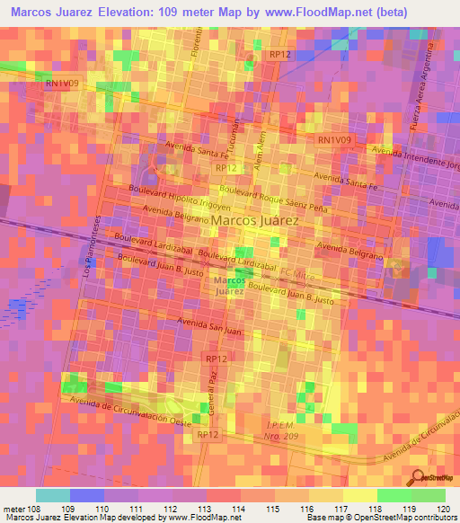 Marcos Juarez,Argentina Elevation Map