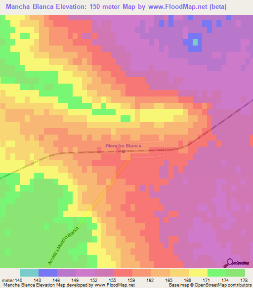 Mancha Blanca,Argentina Elevation Map