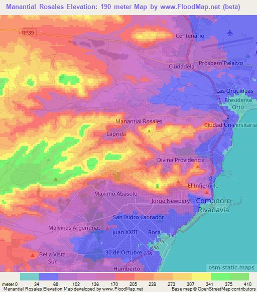 Manantial Rosales,Argentina Elevation Map