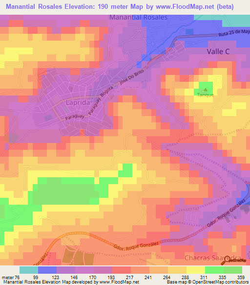 Manantial Rosales,Argentina Elevation Map