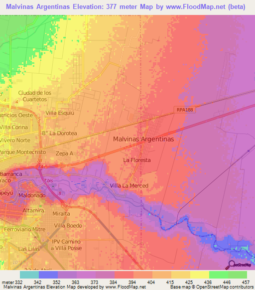 Malvinas Argentinas,Argentina Elevation Map