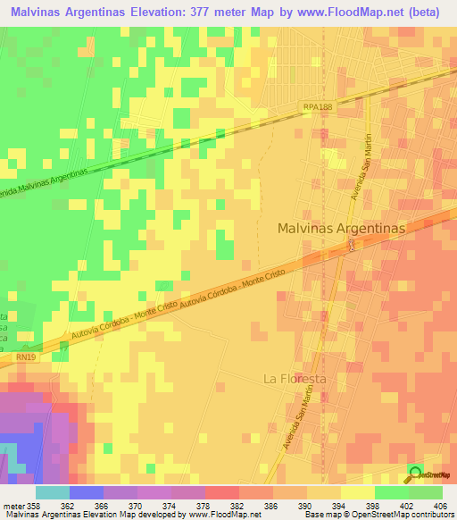 Malvinas Argentinas,Argentina Elevation Map
