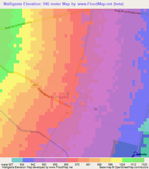 Malligasta,Argentina Elevation Map