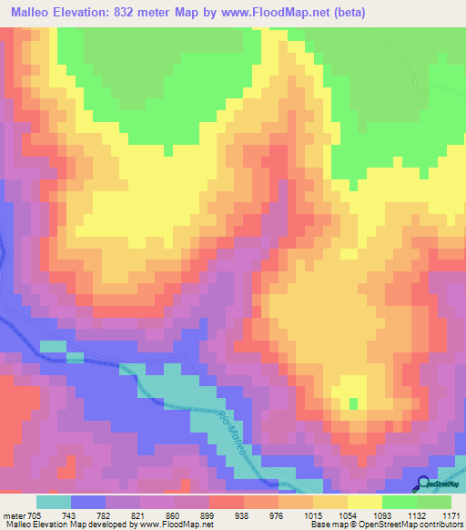 Malleo,Argentina Elevation Map
