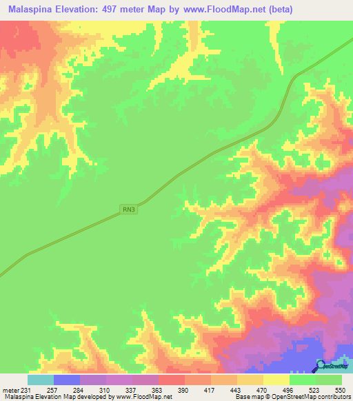 Malaspina,Argentina Elevation Map