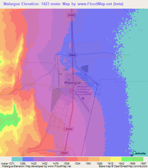 Malargue,Argentina Elevation Map