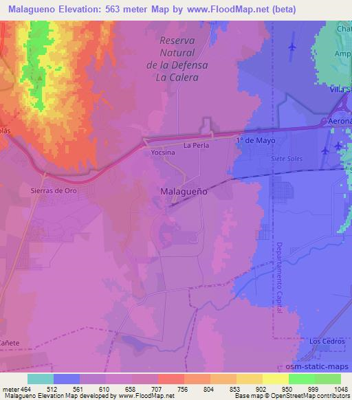 Malagueno,Argentina Elevation Map
