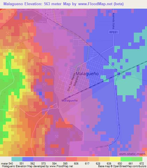 Malagueno,Argentina Elevation Map