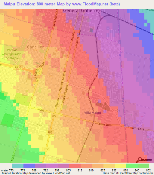 Maipu,Argentina Elevation Map