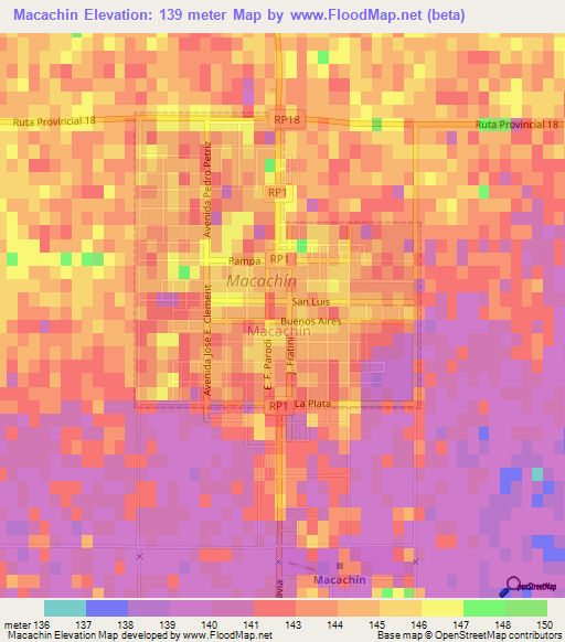 Macachin,Argentina Elevation Map