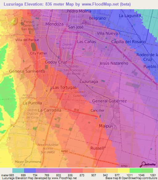 Luzuriaga,Argentina Elevation Map
