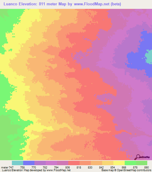 Luanco,Argentina Elevation Map