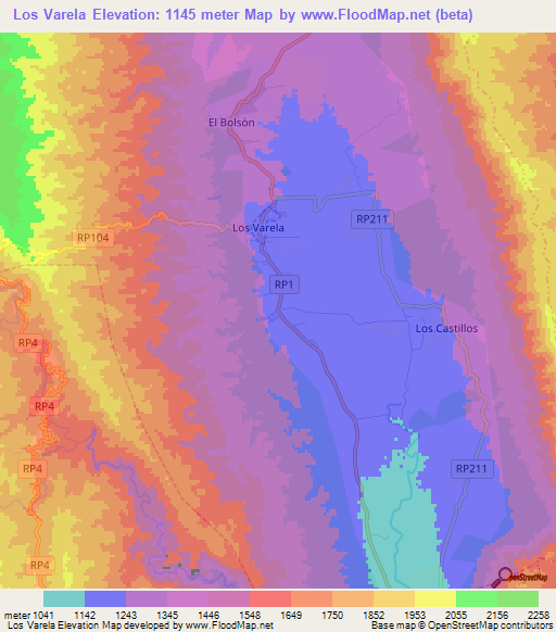 Los Varela,Argentina Elevation Map
