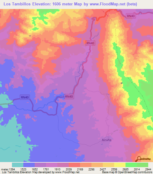 Los Tambillos,Argentina Elevation Map