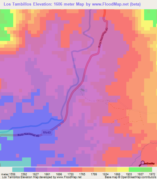 Los Tambillos,Argentina Elevation Map