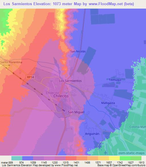 Los Sarmientos,Argentina Elevation Map