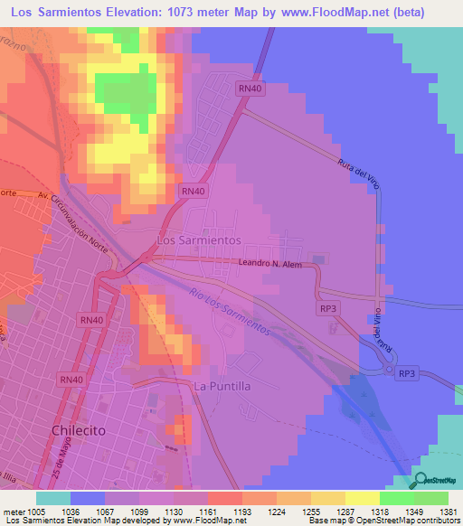 Los Sarmientos,Argentina Elevation Map