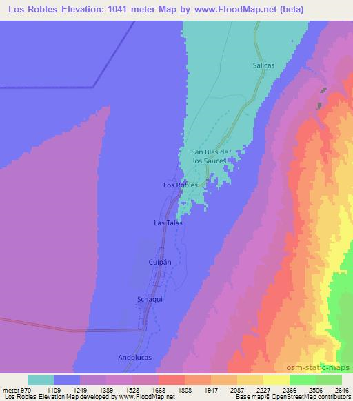 Los Robles,Argentina Elevation Map