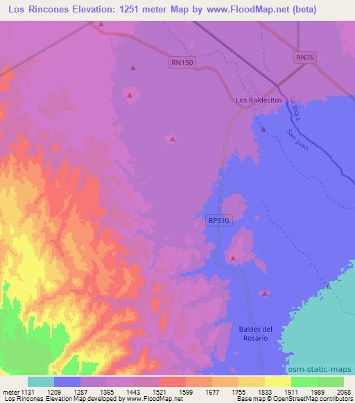 Los Rincones,Argentina Elevation Map