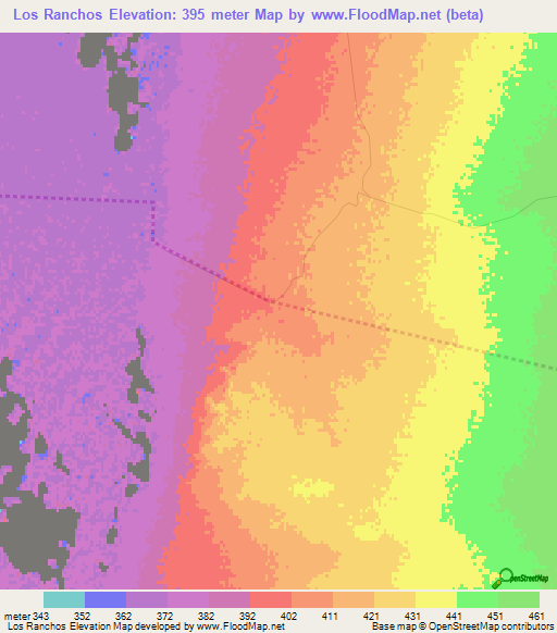 Los Ranchos,Argentina Elevation Map
