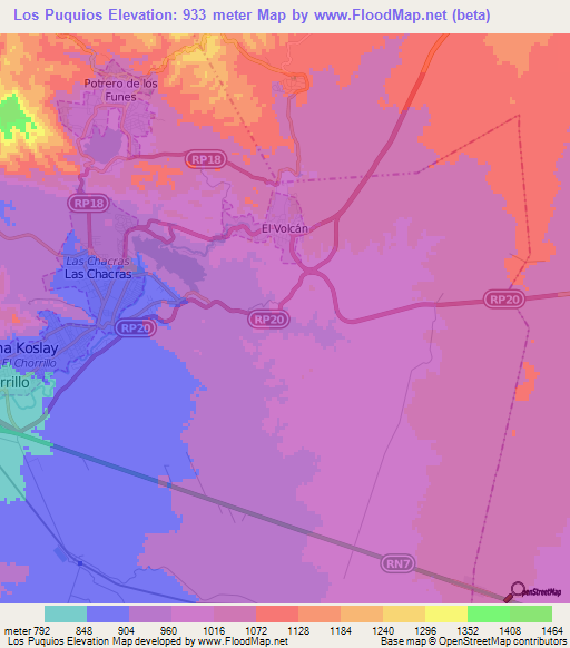 Los Puquios,Argentina Elevation Map