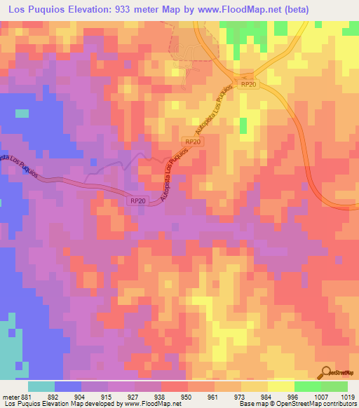 Los Puquios,Argentina Elevation Map
