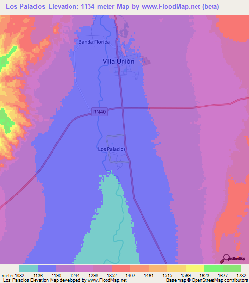 Los Palacios,Argentina Elevation Map