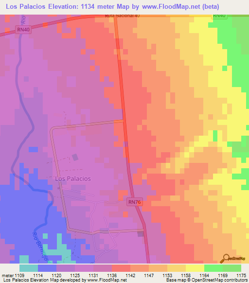 Los Palacios,Argentina Elevation Map