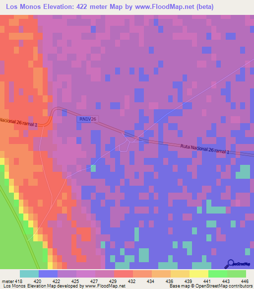 Los Monos,Argentina Elevation Map