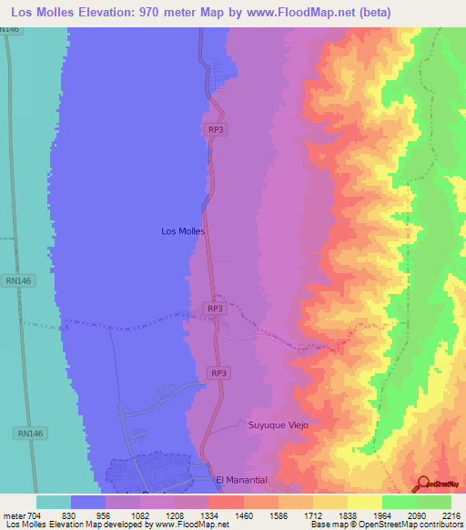Los Molles,Argentina Elevation Map