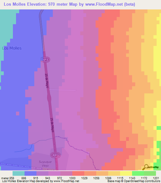 Los Molles,Argentina Elevation Map