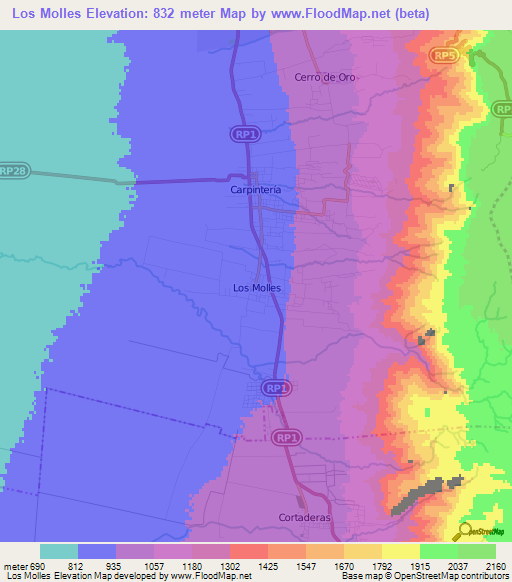 Los Molles,Argentina Elevation Map