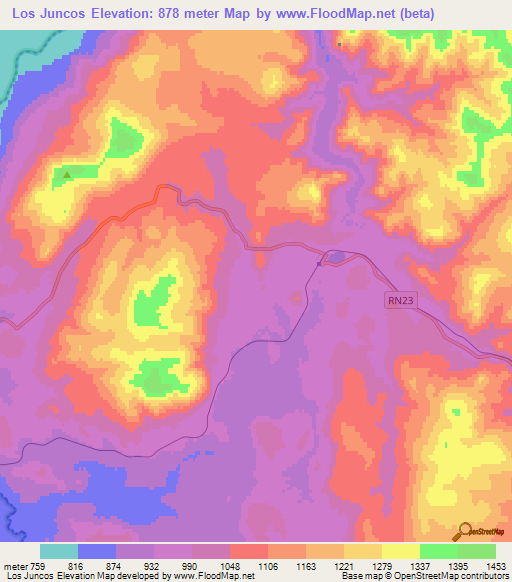 Los Juncos,Argentina Elevation Map