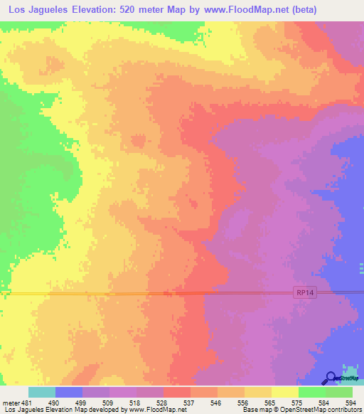 Los Jagueles,Argentina Elevation Map