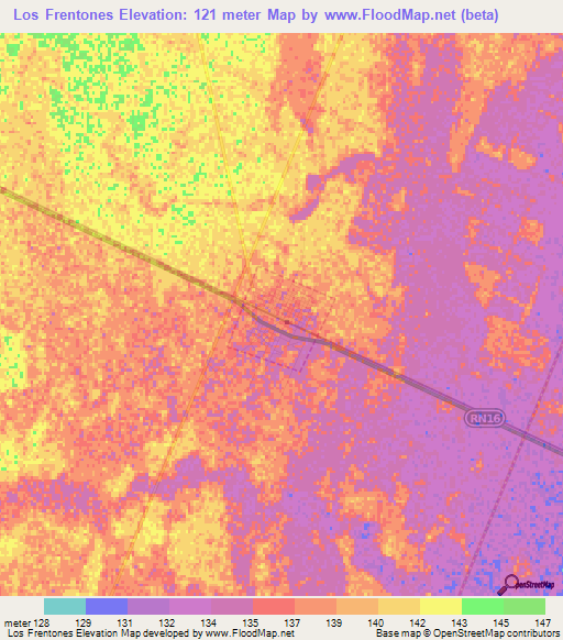 Los Frentones,Argentina Elevation Map