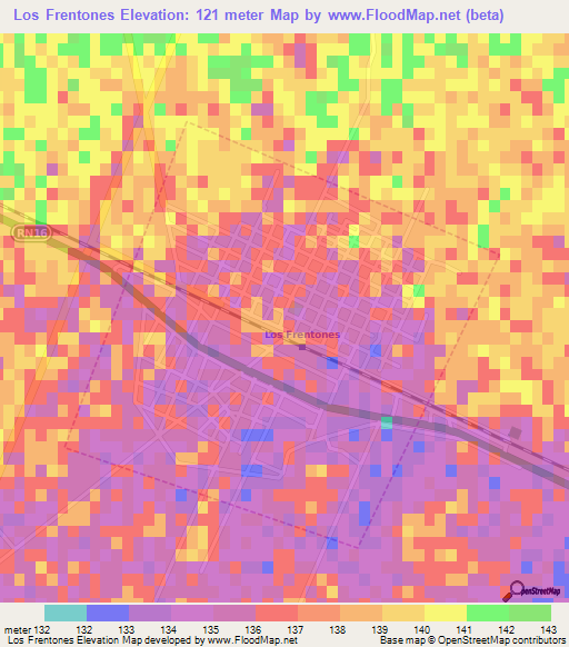 Los Frentones,Argentina Elevation Map