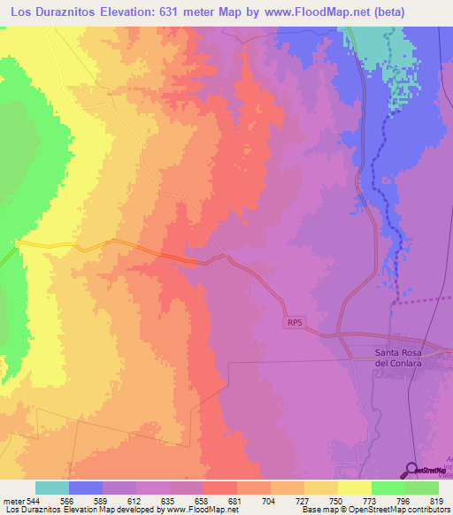 Los Duraznitos,Argentina Elevation Map