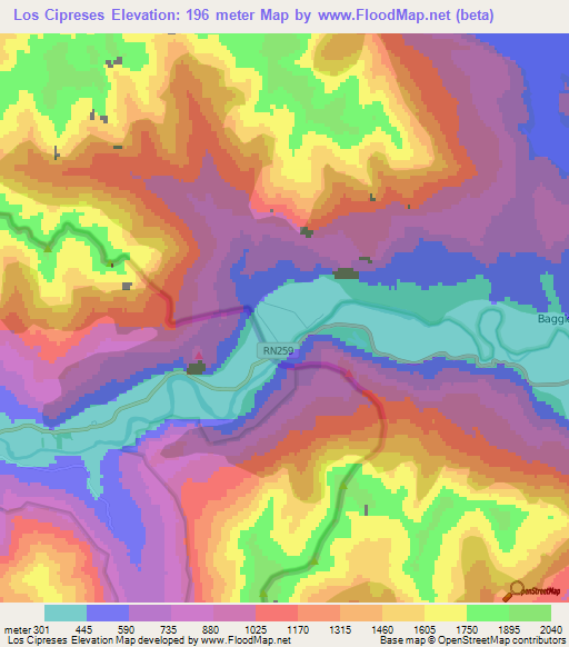 Los Cipreses,Argentina Elevation Map